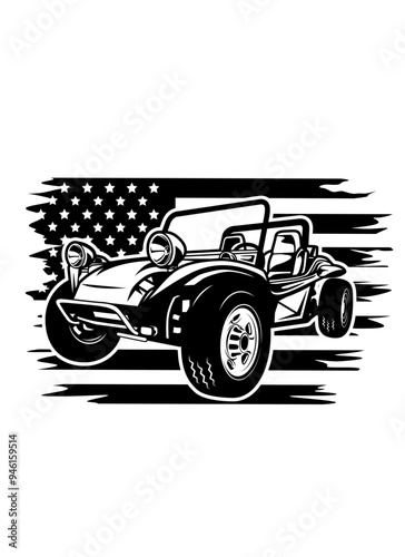 US Dune Buggy Car | Vintage Car | Beach Buggy | Sand Dunes | Recreational Motor Vehicle | Off-road | Extreme Sport | Car Lover | Original Illustration | Vector and Clipart | Cutfile and Stencil