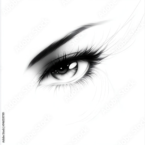 Illustrate a close-up of a character's eyes with detailed black and white lines