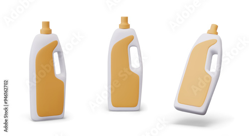 Large plastic bottle with handle. Container with unmarked orange label