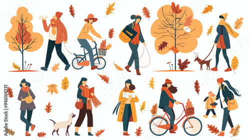 Outdoor Activities in Autumn - Flat Vector Illustration