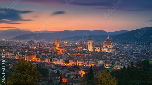 Florence or Firenze skyline, sunset view from Piazzale Michelangelo. Italy