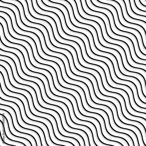 Wave seamless texture, black lines on white background. Vector illustration