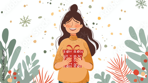 Beautiful Young Pregnant Woman Holding a Gift