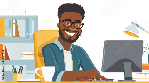 Smiling Afro-American Office Worker Sitting Portrait