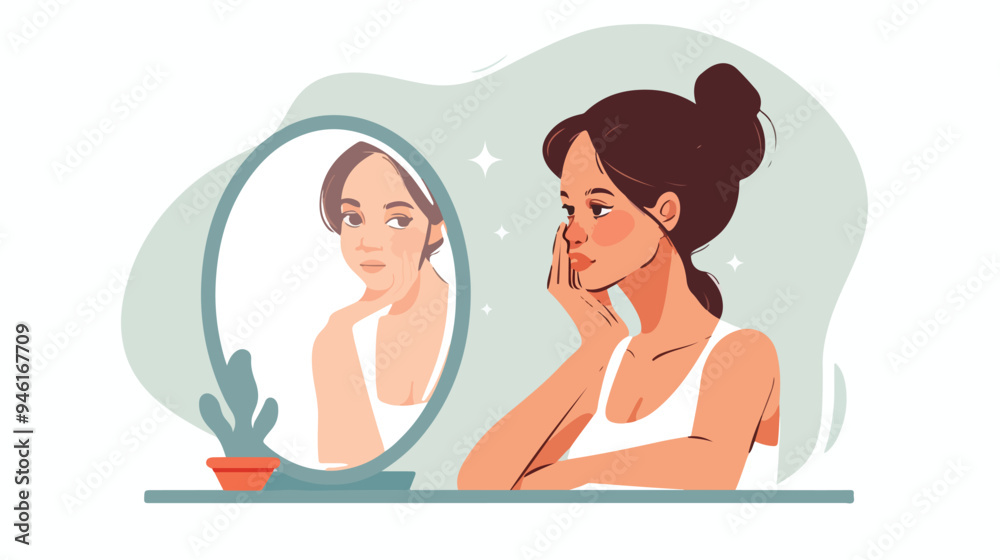 Teenage Girl Admiring Herself in Mirror Teenage Girl Admiring Herself in Mirror