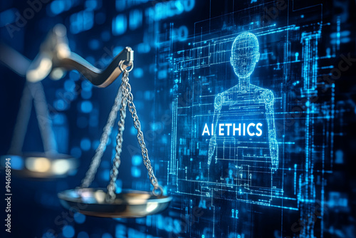 AI ethics or AI Law concept. Developing AI codes of ethics. Compliance, regulation, standard, business policy and responsibility for guarding against unintended bias in machine learning algorithms wit photo