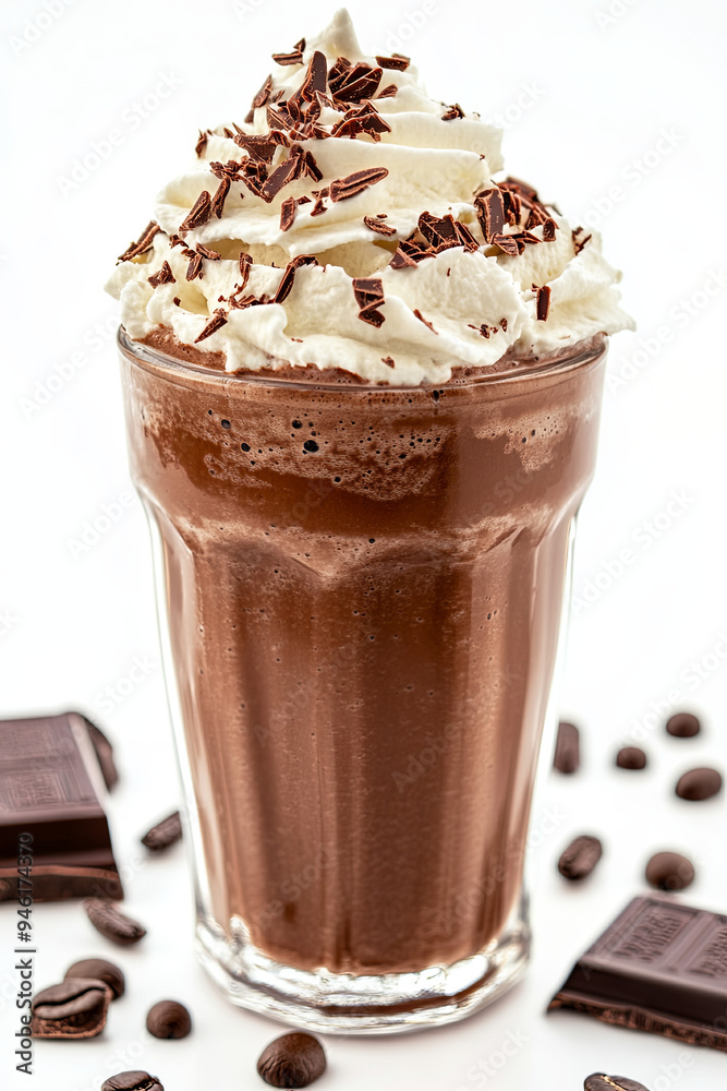 Crazy chocolate milk shake or mocha coffee with whipped cream in glass jar isolated on white background
Crazy chocolate milk shake or mocha coffee with whipped cream in glass jar isolated on white background