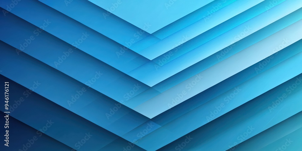 Fototapeta premium Abstract geometric paper texture background with parallel ombre blue layers and shadows, flat lay