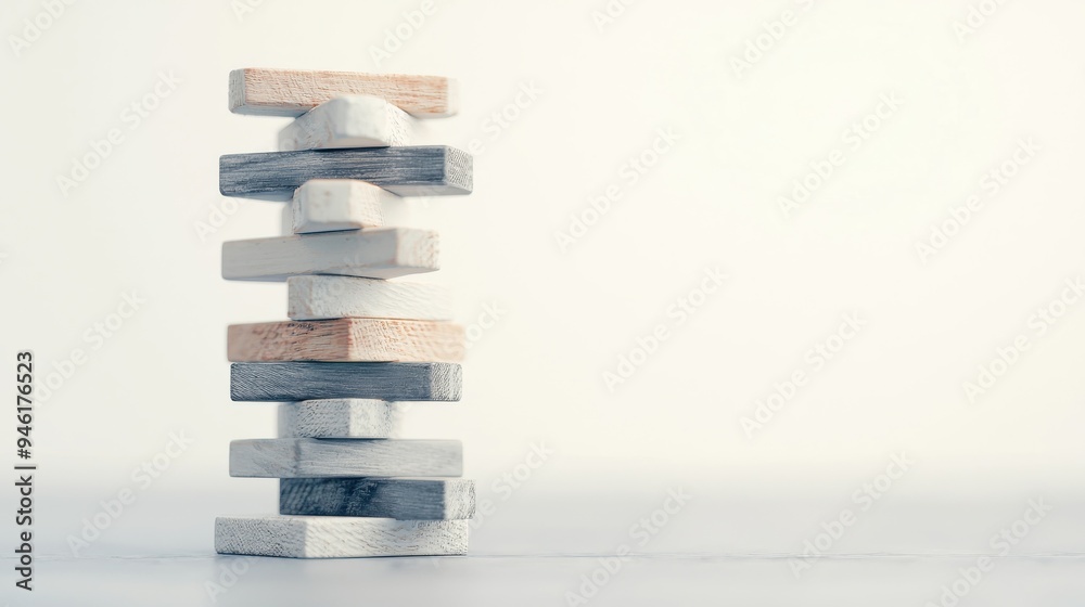 A tower made of blocks representing different market sectors A tower made of blocks representing different market sectors