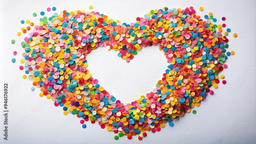 Heart shape composed of colorful confetti hearts and circles, perfect for Valentine's Day celebration decoration Heart shape composed of colorful confetti hearts and circles, perfect for Valentine's Day celebration decoration