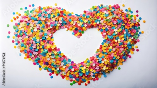Heart shape composed of colorful confetti hearts and circles, perfect for Valentine's Day celebration decoration