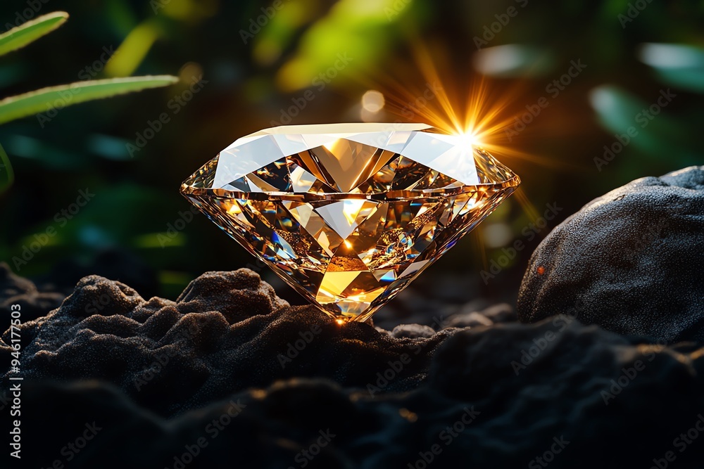 Diamond sparkling in a sunbeam, captured in a photo where the light enhances its natural brilliance and glow Diamond sparkling in a sunbeam, captured in a photo where the light enhances its natural brilliance and glow