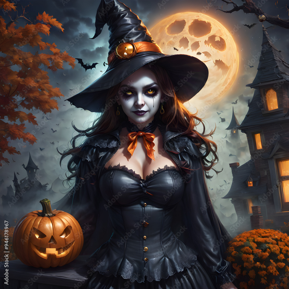 halloween witch with a pumpkin halloween witch with a pumpkin