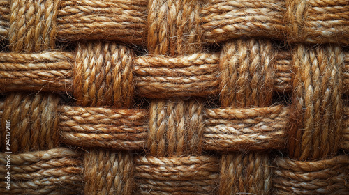 Close-up of woven natural jute fibers in a detailed pattern