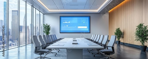 A business presentation in a high-tech conference room