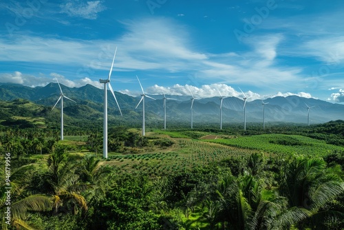 Wind turbines in the Philippines, where renewable energy sources accounted for 30% of the country's electricity generation in 2018.