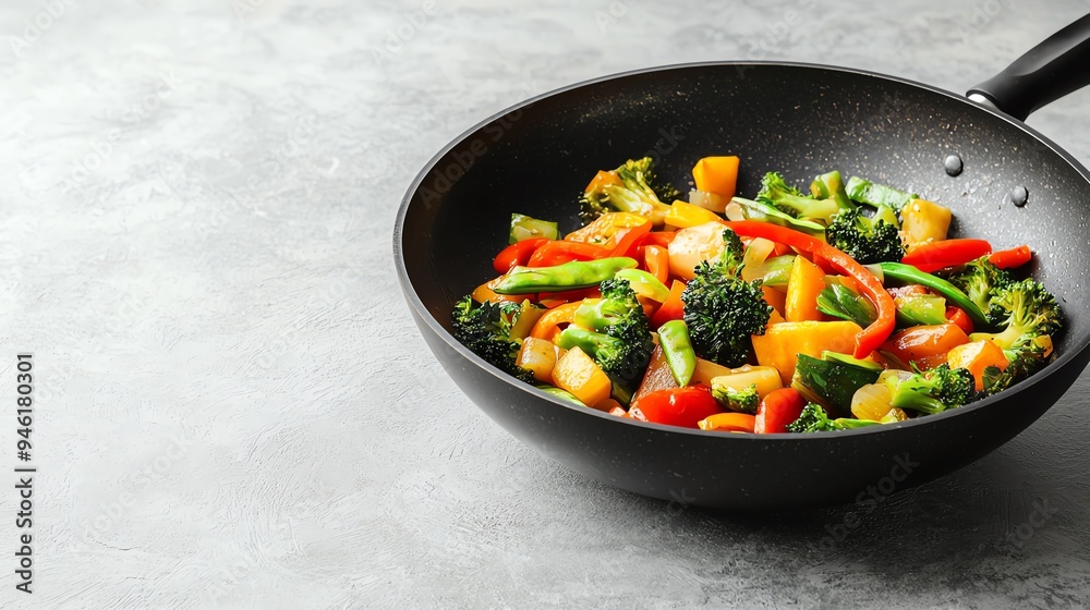 Mixed vegetable stirfry in a wok, vibrant and fresh, 3D illustration Mixed vegetable stirfry in a wok, vibrant and fresh, 3D illustration