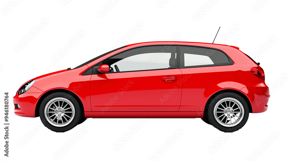 Side View Of Red Hatchback Car Mock Up isolated on transparent or white background Side View Of Red Hatchback Car Mock Up isolated on transparent or white background