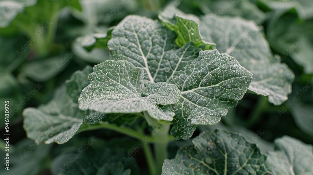 Close-up of Green Cabbage Leaves with Dew Drops Close-up of Green Cabbage Leaves with Dew Drops