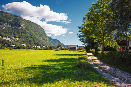 A gorgeous landscape on the outskirts of the village Stara Fuzina. Location place Triglav national park, Slovenia, Europe. photo