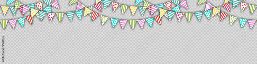 seamless background holiday flags, vector illustration of several streamers with bright multi colored flags, layered garlands. isolated. design element for cards, greetings, header for the website seamless background holiday flags, vector illustration of several streamers with bright multi colored flags, layered garlands. isolated. design element for cards, greetings, header for the website