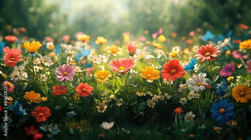 Lush green meadow with colorful wildflowers Lush green meadow with colorful wildflowers