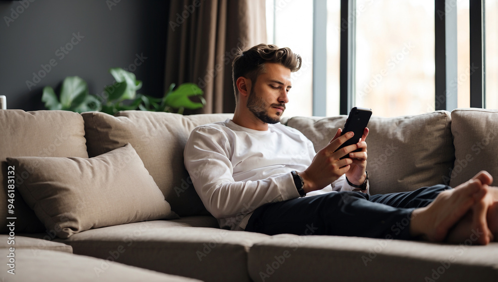 Man using smartphone with blank screen frameless modern Man using smartphone with blank screen frameless modern