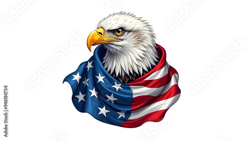 Patriotic Bald Eagle Wrapped in American Flag a Symbol of Freedom, liberty and National Pride