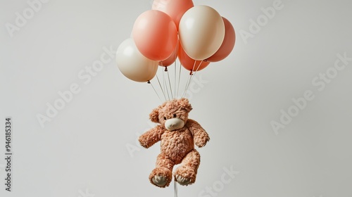 Clip art of a cute teddy bear hanging from balloons photo