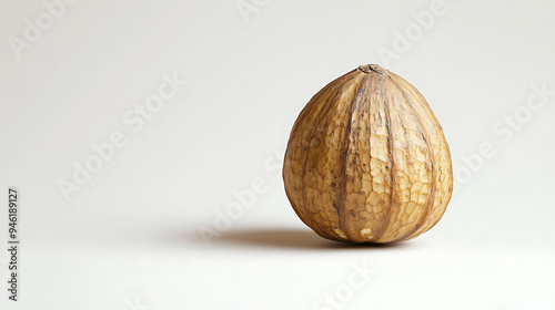 Carya ovata Shagbark Hickory a minimalist background featuring a single Shagbark hickory nut perfect for clean and fresh visual themes photo