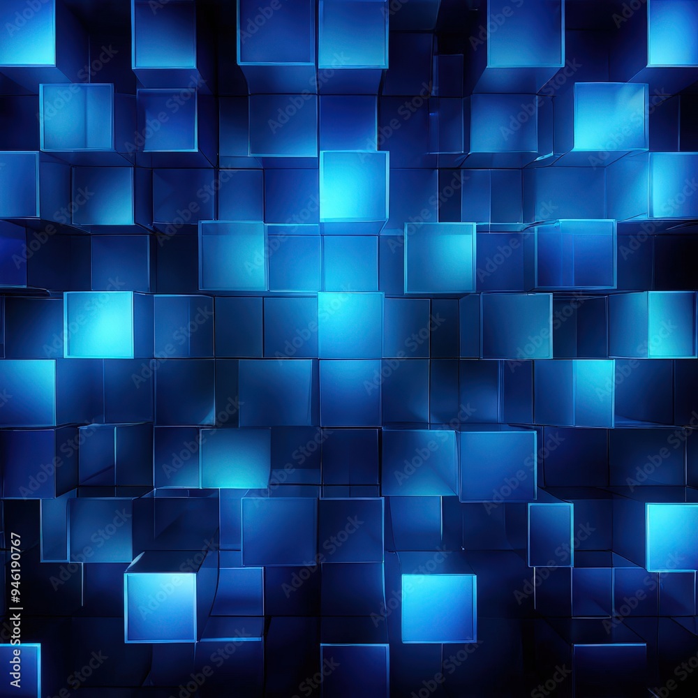 an AI Image Generator, blue abstract geometric background. Scene for advertising,