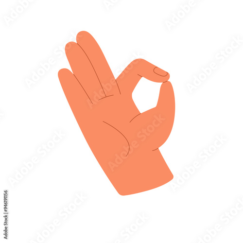Sign of OK, okay, okey with fingers. Person shows well, good symbol. Approval hand gesture. Expression of agreement. Nonverbal communication. Flat isolated vector illustration on white background