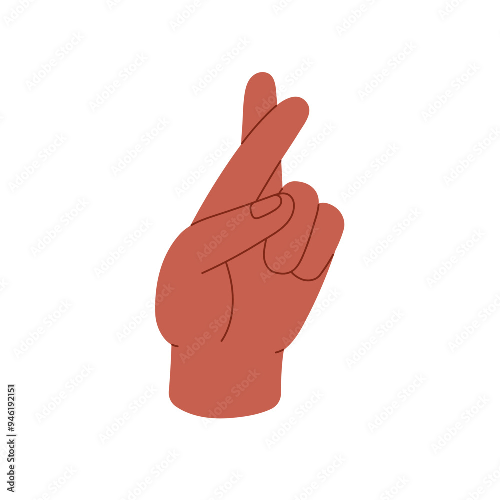 Hand gesture of lie, false promises, swindle. Crossed black fingers, sign of good luck. Symbol of superstition, belief. Body language concept. Flat isolated vector illustration on white background Hand gesture of lie, false promises, swindle. Crossed black fingers, sign of good luck. Symbol of superstition, belief. Body language concept. Flat isolated vector illustration on white background
