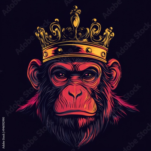 A Portrait of a Regal Chimpanzee Wearing a Golden Crown
