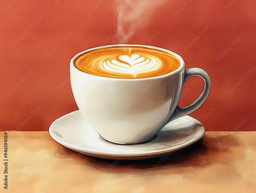 artfully crafted illustration of a steaming cappuccino in an elegant ceramic cup showcasing intricate latte art and rich creamy foam against a minimalist background artfully crafted illustration of a steaming cappuccino in an elegant ceramic cup showcasing intricate latte art and rich creamy foam against a minimalist background