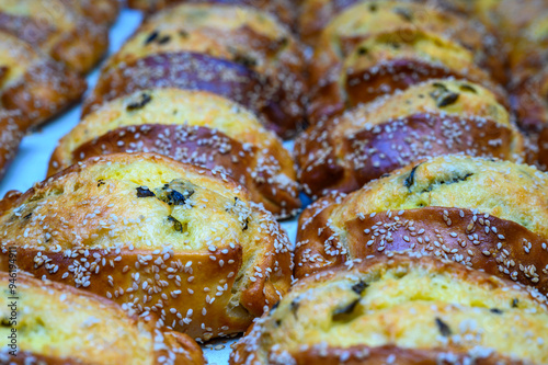 Traditional Cypriot Flaouna delicious Greek Easter Cheese Bread. Flaounes are traditionally prepared for Easter by Orthodox Cypriots. photo