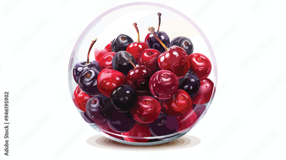 Fototapeta premium Vibrant Ripe Red and Black Cherry Berries in Glass Sphere