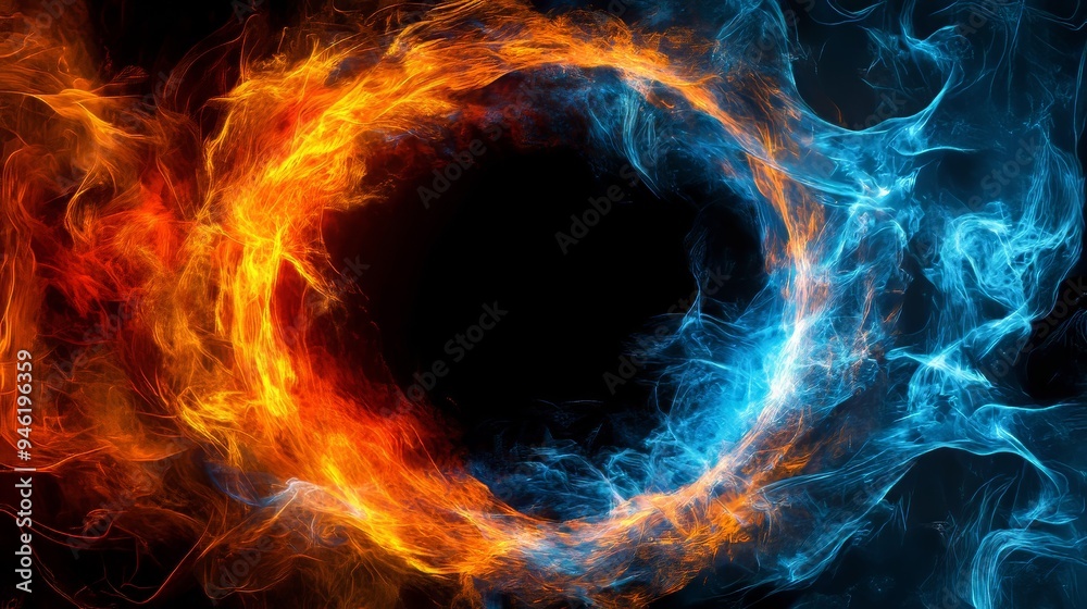 Fire and ice swirling in a fiery dance creating a copy space Fire and ice swirling in a fiery dance creating a copy space