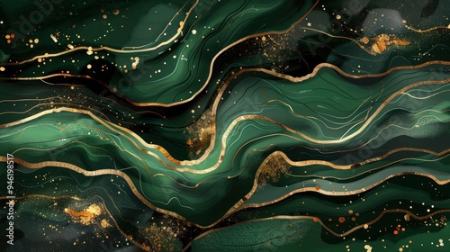Wallpaper Mural Abstract Green and Gold Marble Texture Background Torontodigital.ca