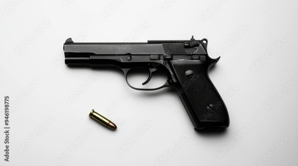 Gun and Bullet on White Gun and Bullet on White