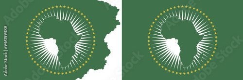 African Union flags vector. Standard flag and with torn edges