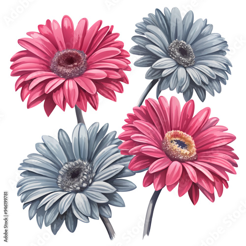 Realistic Floral Arrangement of Pink and Grey Gerbera Daisies