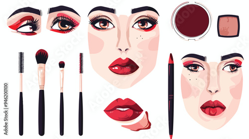 Professional Makeup Artist Applying Eyeshadow Palette on Beautiful Woman, Cosmetic Products and Tools for Makeup Tutorial