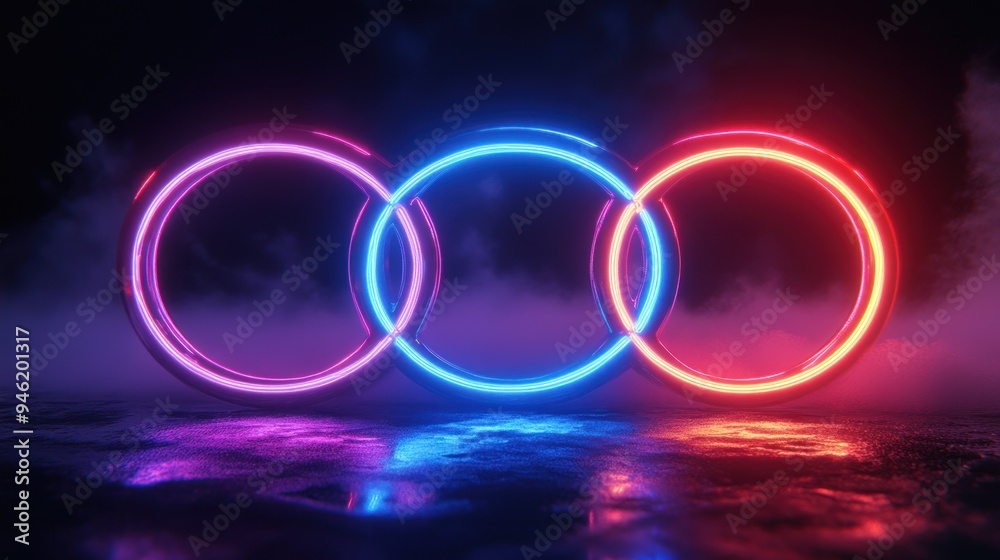 Neon Rings Glowing in the Fog