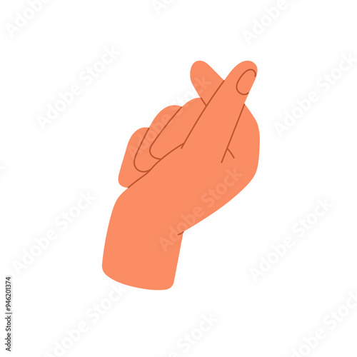 Hand gesture of showing romantic feelings. Korean sign of little heart with forefinger and thumb. Cute symbol of love expression with fingers in Korea. Flat isolated vector illustration on white