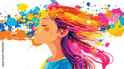 Adorable Side View Portrait of Young Girl with Closed Eyes and Colorful Clothing