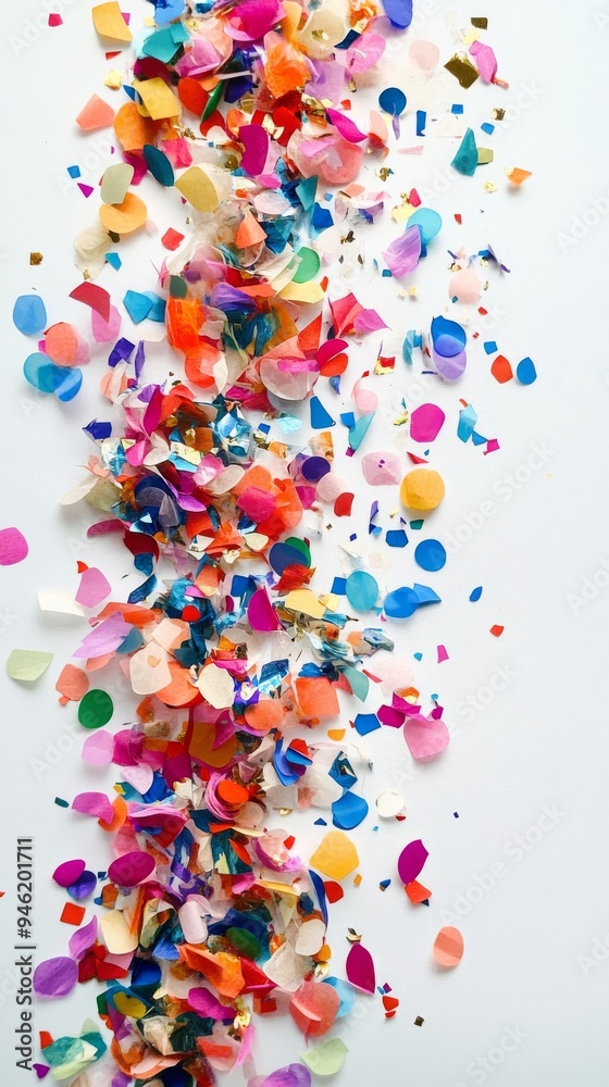 Obraz premium Colorful confetti exploding on a white background for celebration