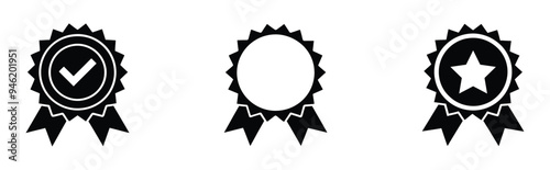 Outline silhouette badge with ribbon icon set vector illustration.