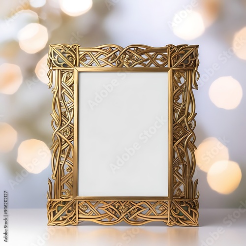 Golden Islamic frame with white background photo