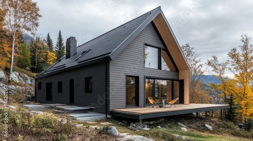 Modern Black Cabin with Mountain View